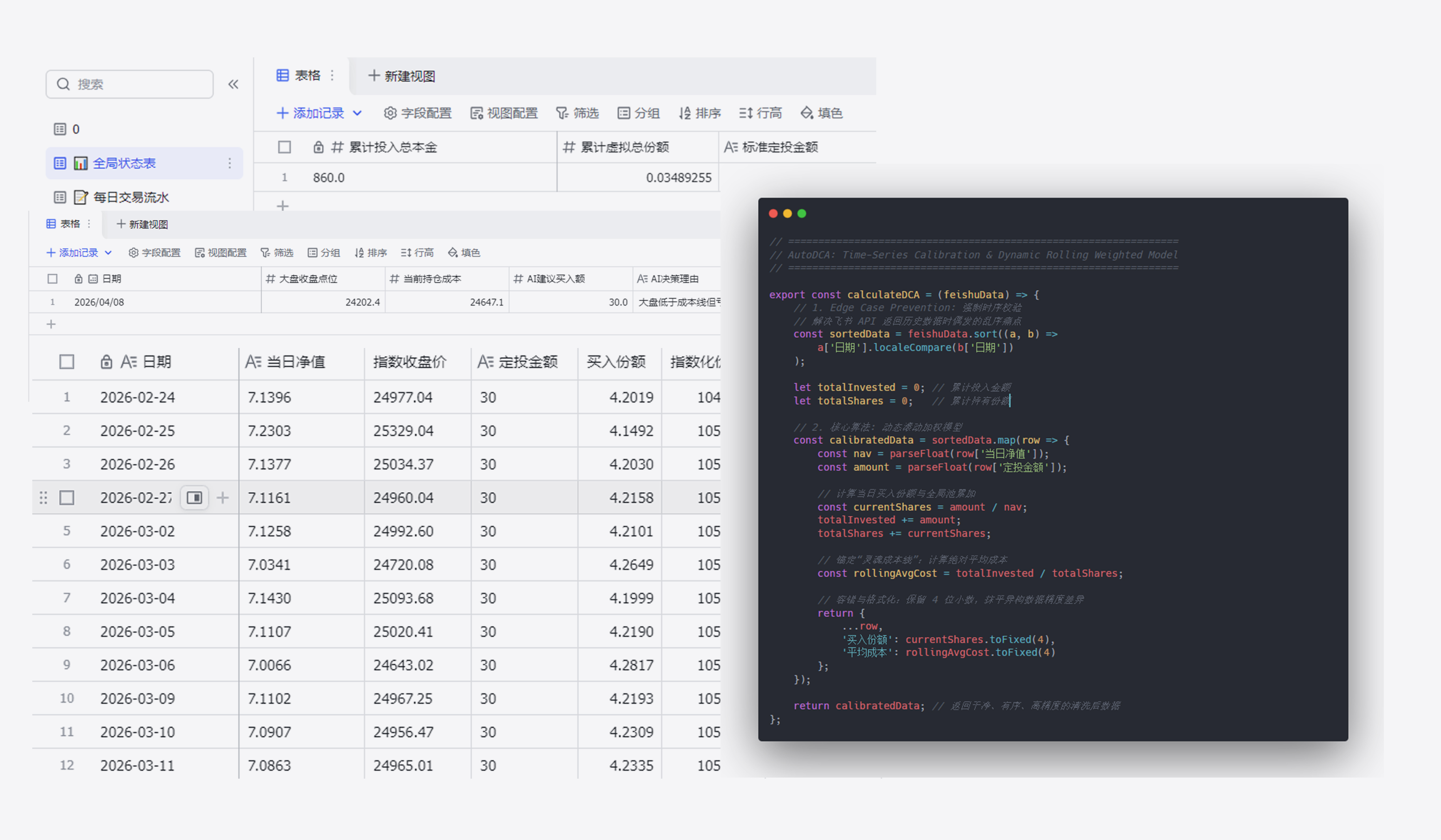 核心算法节点代码与数据表呈现